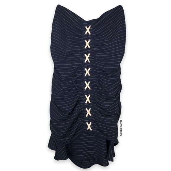 Bebe Sleeveless Strapless Pinstriped Black & White Lace Up Goth Dress Size  12